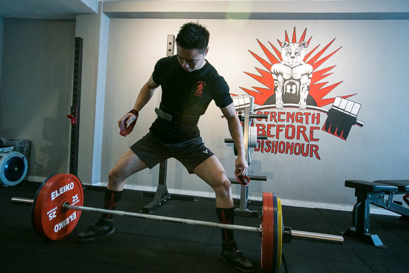 Marcus setting up for sumo deadlifts. 