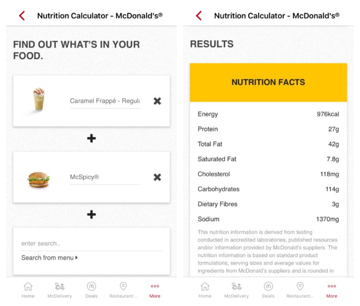 McDonald's Nutrition Calculator
